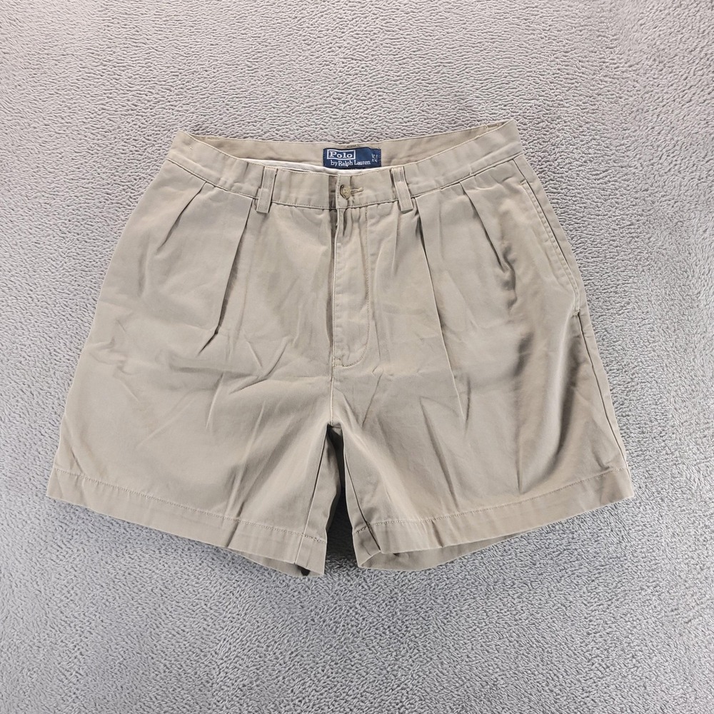 VTG Polo Ralph Lauren Shorts Mens 32 Beige Andrew Short Pleated Chino 5" Summer
